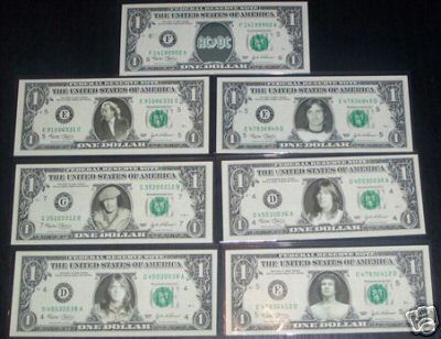 popsike.com - ACDC 7 real US DOLLAR BILLS rare MINT ac/dc $1 note ...