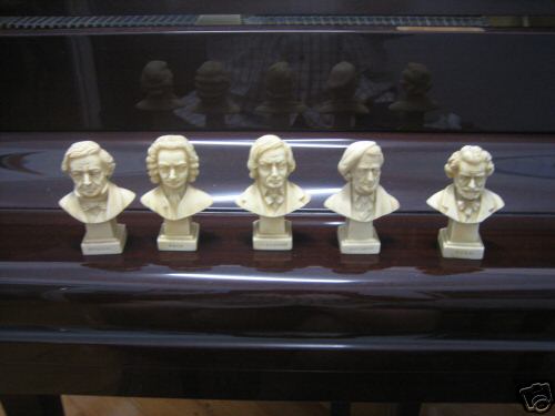 FIVE small marble busts - the classical music composers