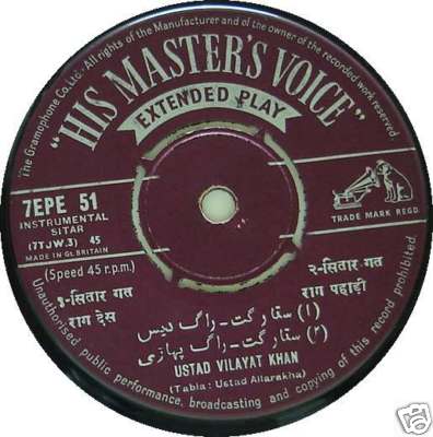 Vilayat Khan India Indian Classical 45 rpm SITAR Raga A