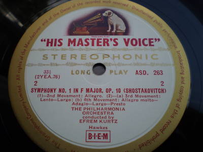 PROKOFIEV CLASSICAL SYMPHONY/SHOSTAKOVITCH NO 1 ASD 263 A