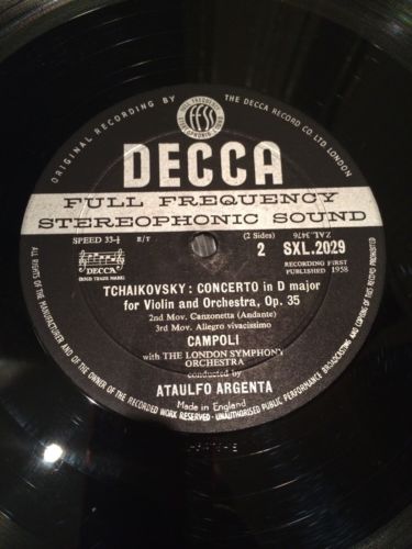 DECCA SXL 2029 CAMPOLI TCHAIKOVSKY VIOLIN CONCERTO CLASSICAL LP ARGENTA A
