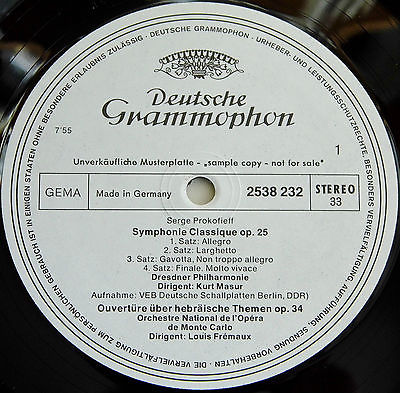 Prokofiev: Classical Symphony / Tchaikovsky **Deutsche DG White Label Promo LP** A