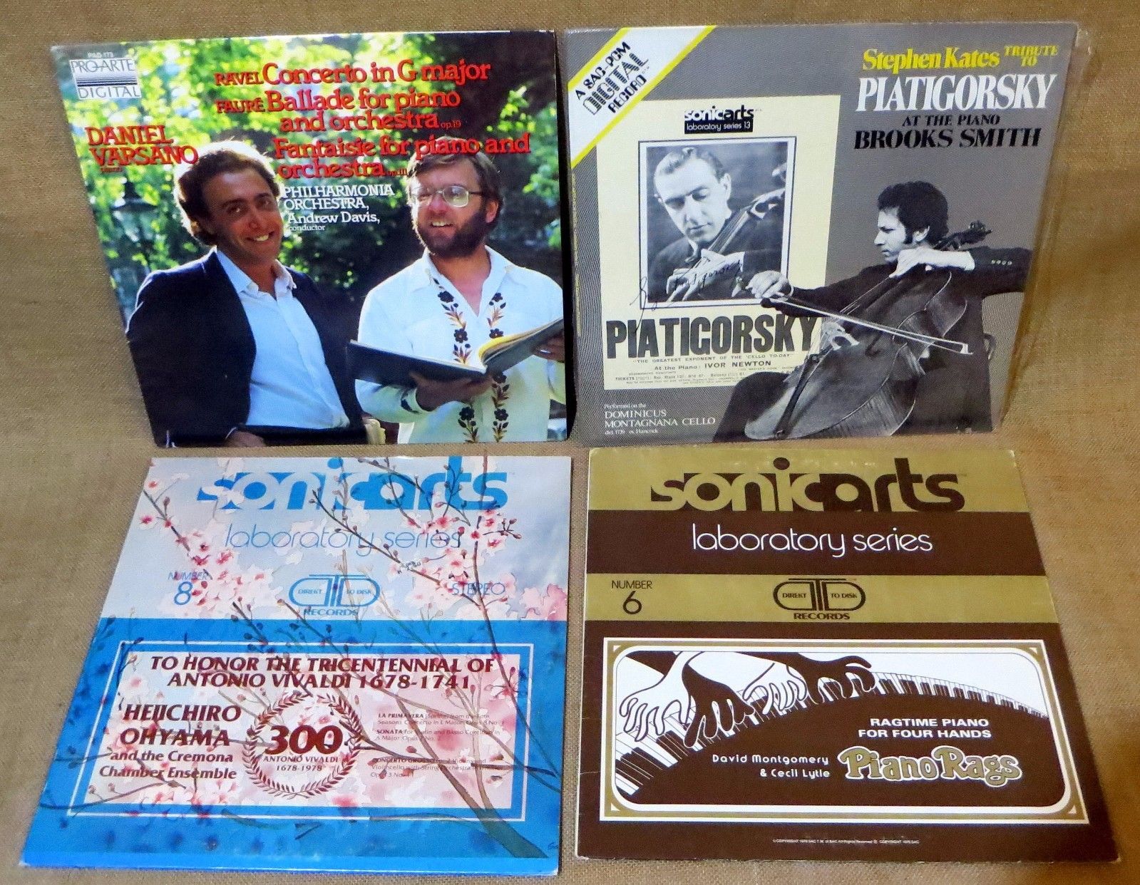 AUDIOPHILE CLASSICAL 4 LP Lot: PIATIGORSKY, PIANO RAGS, VIVALDI, RAVEL, FAURE A