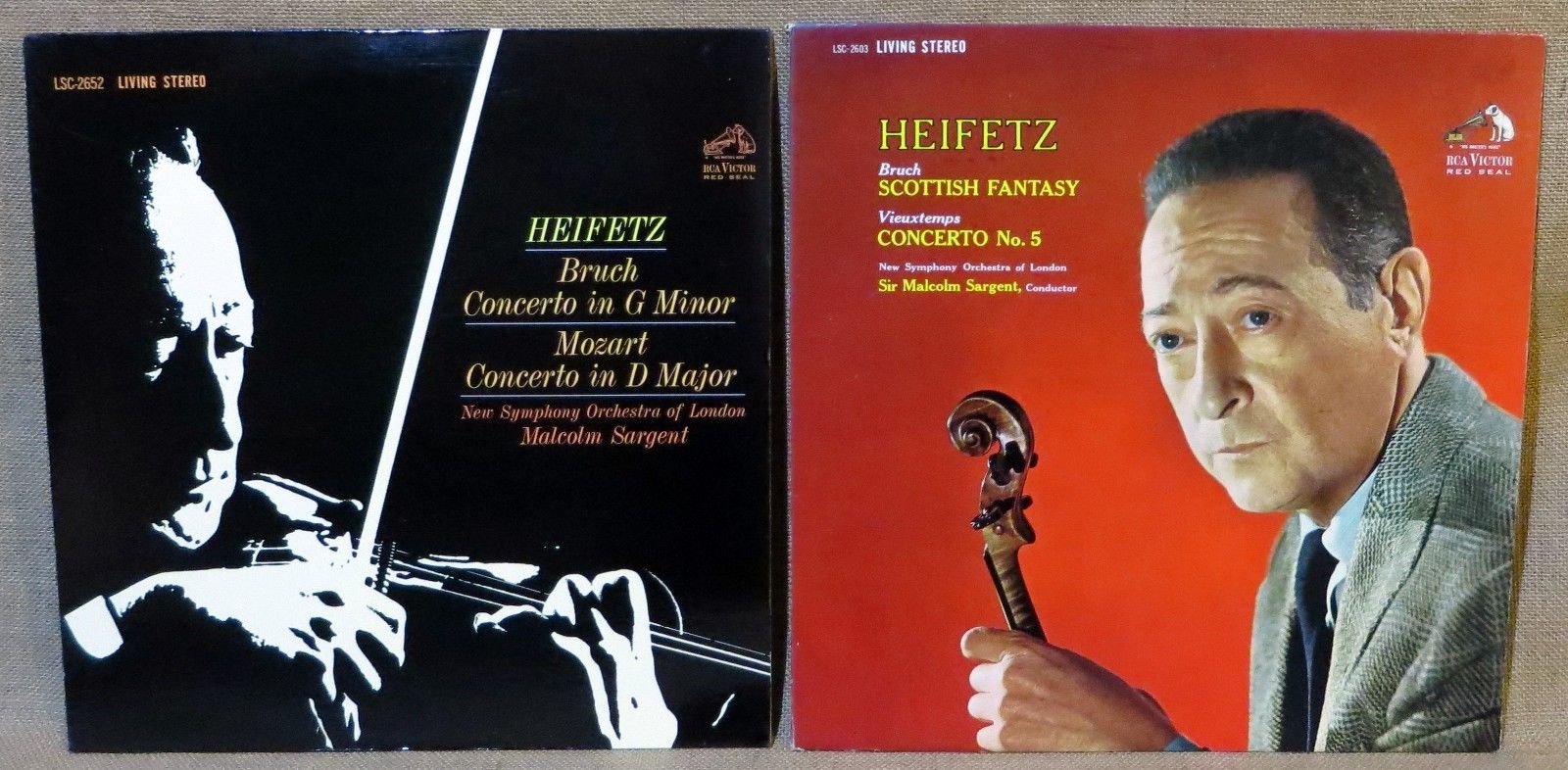 CLASSICAL 2 LP LOT: HEIFETZ BRUCH MOZART VIEUXTEMPS Red Seal LONDON SARGENT A