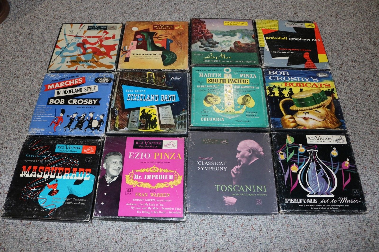 45rpm records in 20 boxes classical jazz big band A