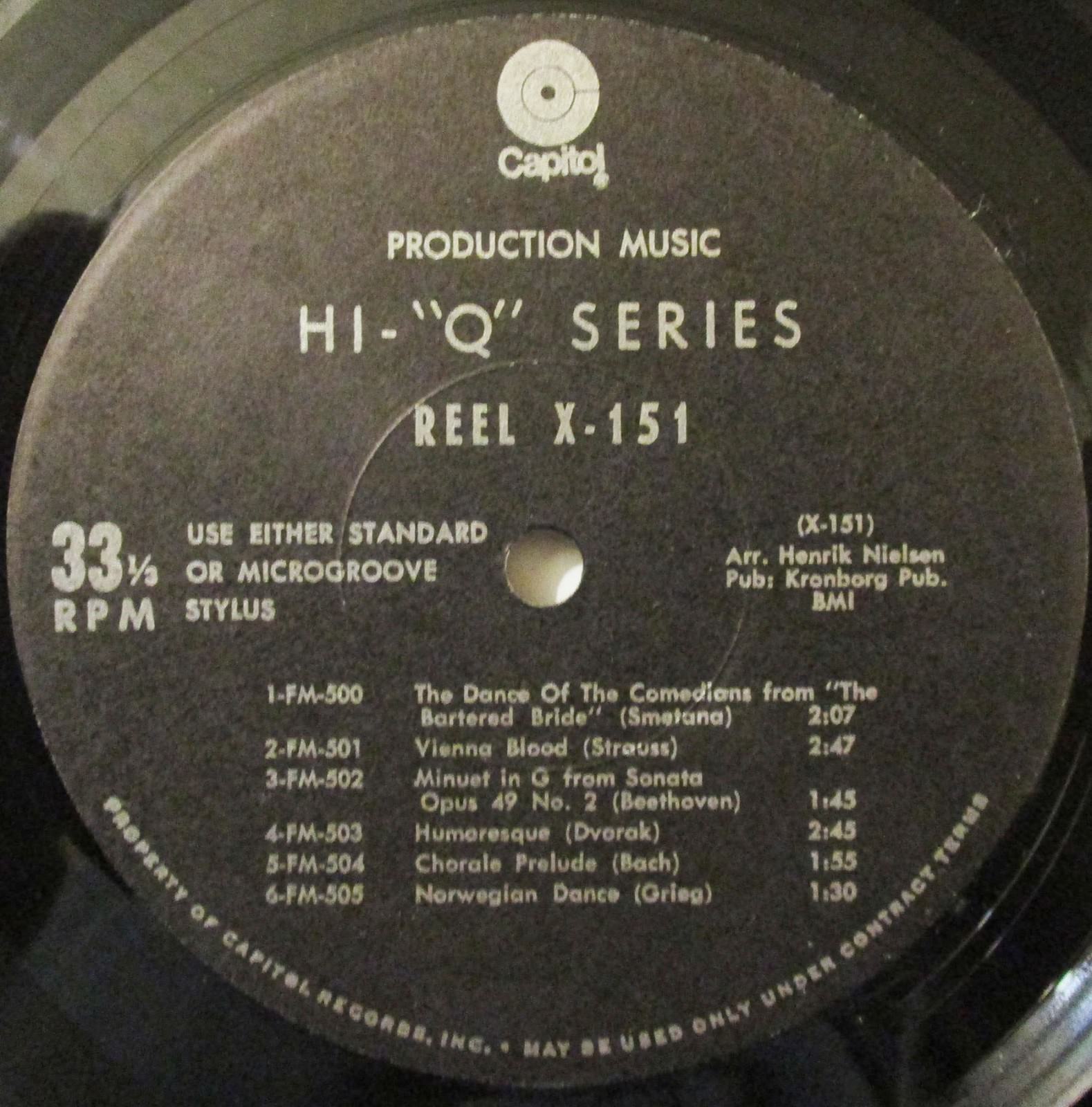 HI-Q SERIES REEL # X-151/152-CAPITOL RECORDS MUSIC LIBRARY LP-CLASSICAL A