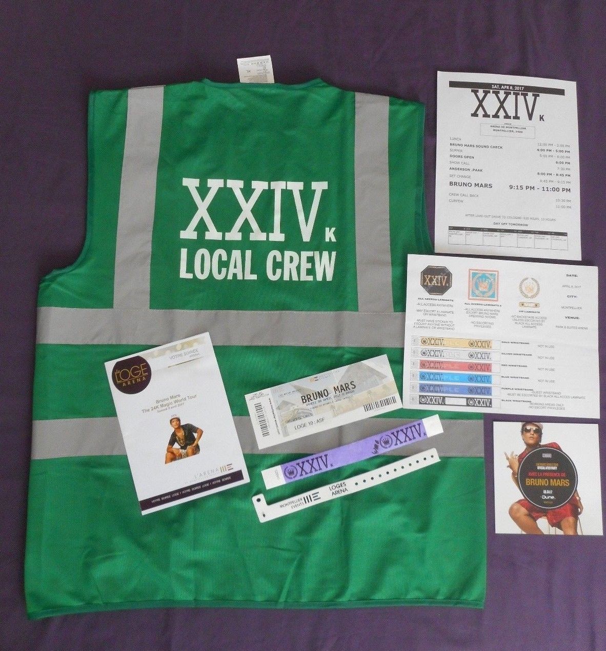 popsike.com - BRUNO MARS WARNING VESTE LOCAL CREW PASS ACCESS CONCERT ...