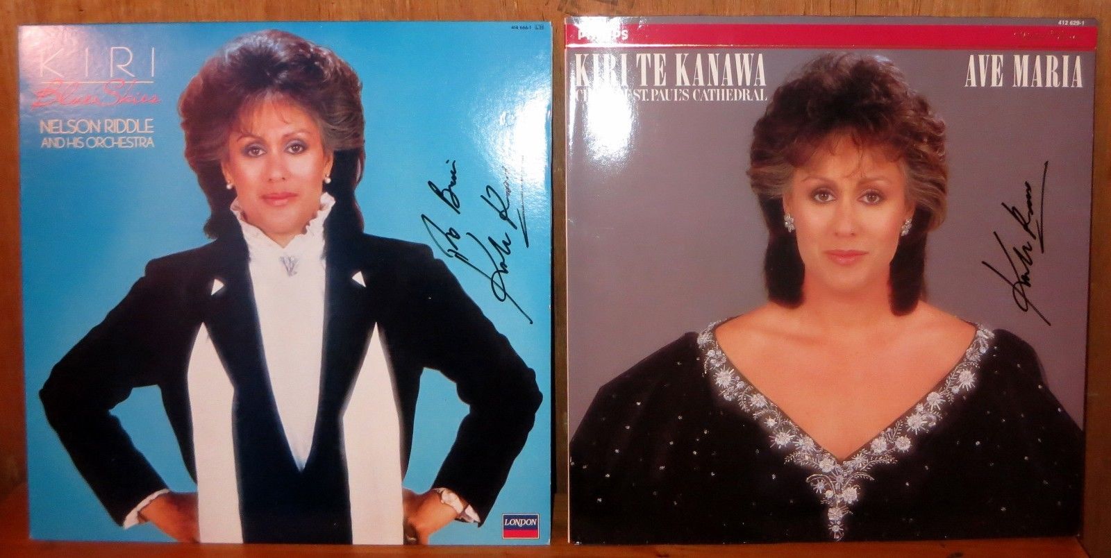 SIGNED AUTOGRAPH CLASSICAL POP VOCAL 2 LP LOT: KIRI - BLUE SKIES, AVA MARIA A