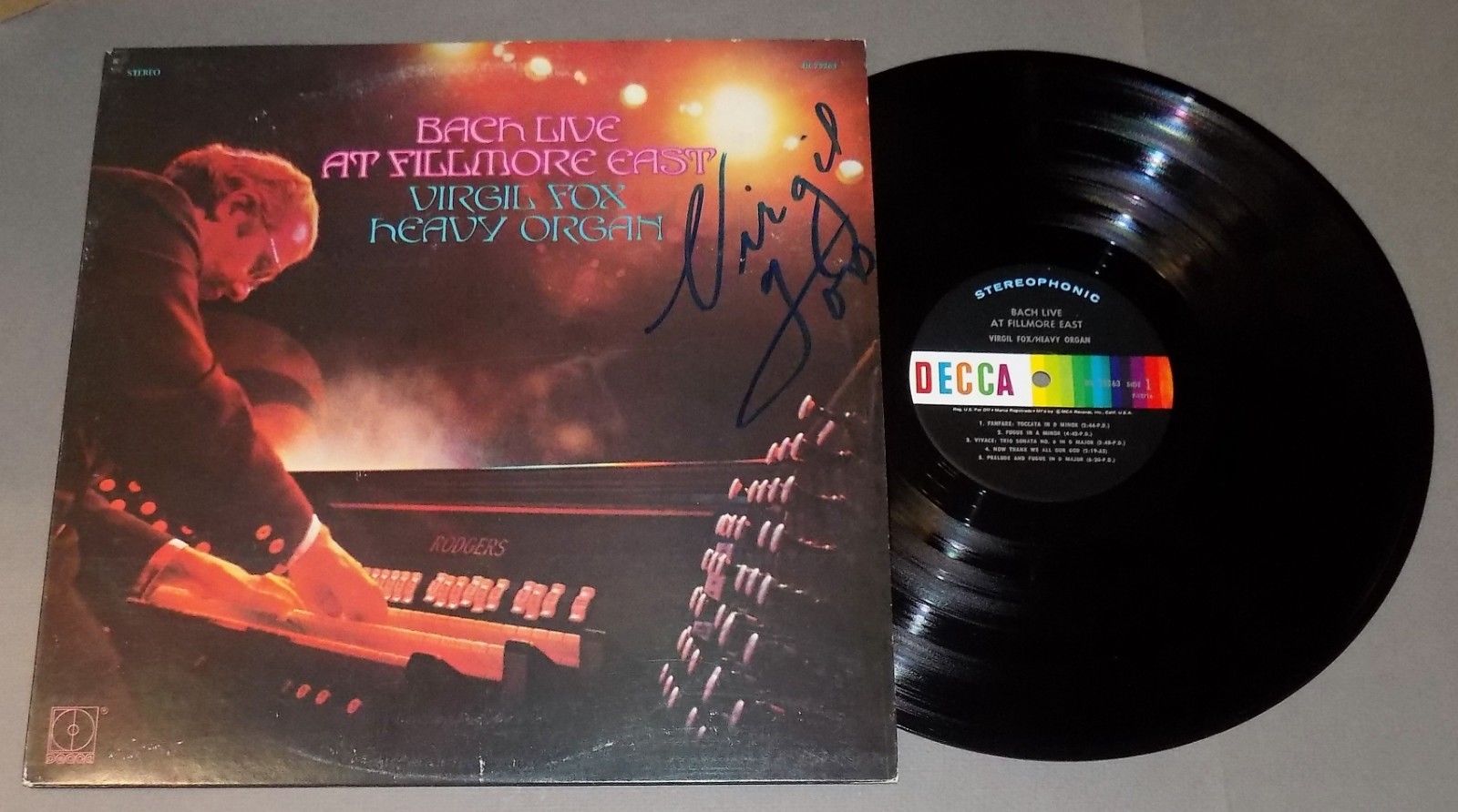VIRGIL FOX HEAVY ORGAN Bach Live at Fillmore East SIGNED classical music lp 1971 A