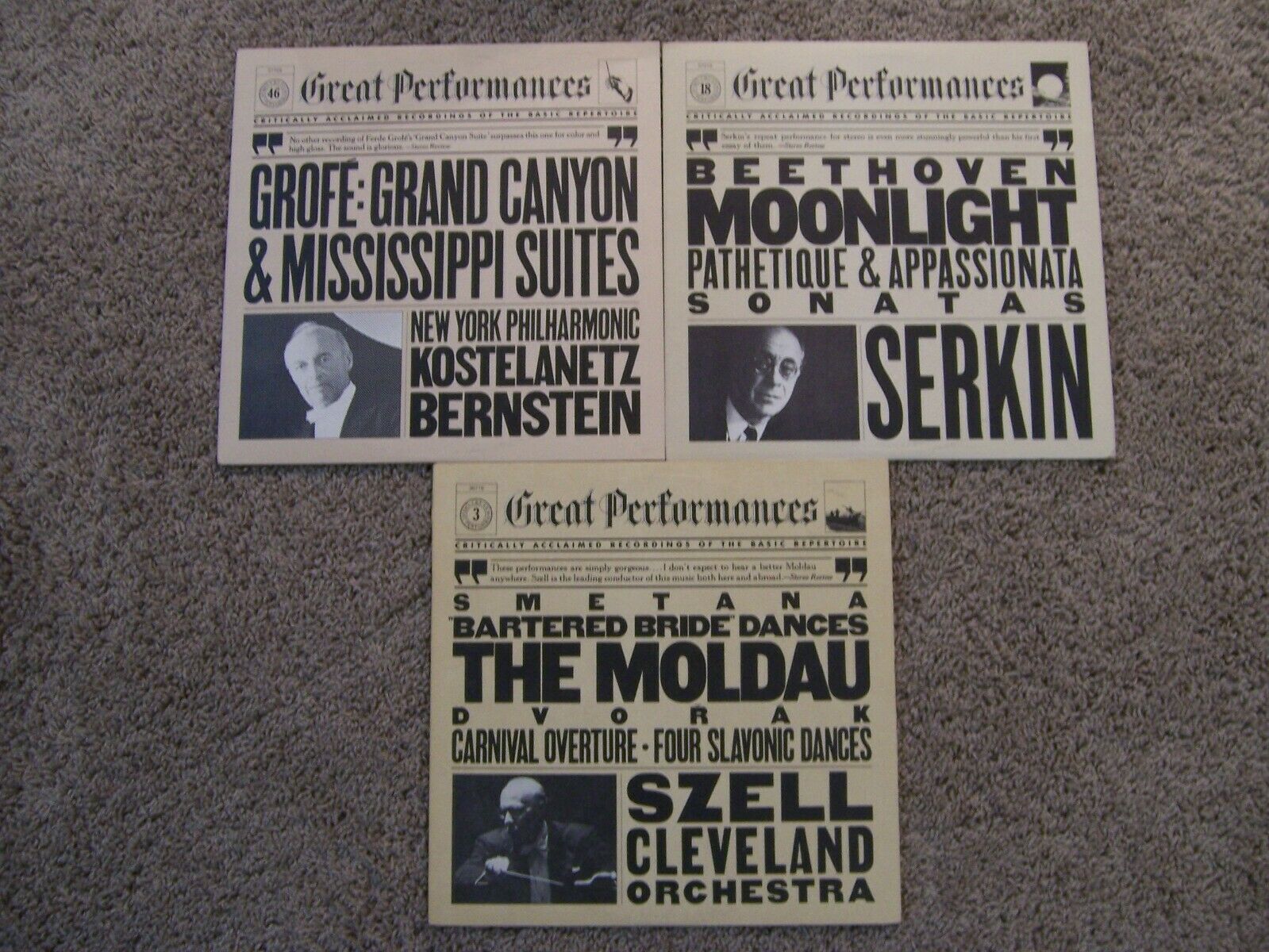 3 LP's CBS Great Performances SERKIN SZELL BERNSTEIN Classical Music EX to NM A