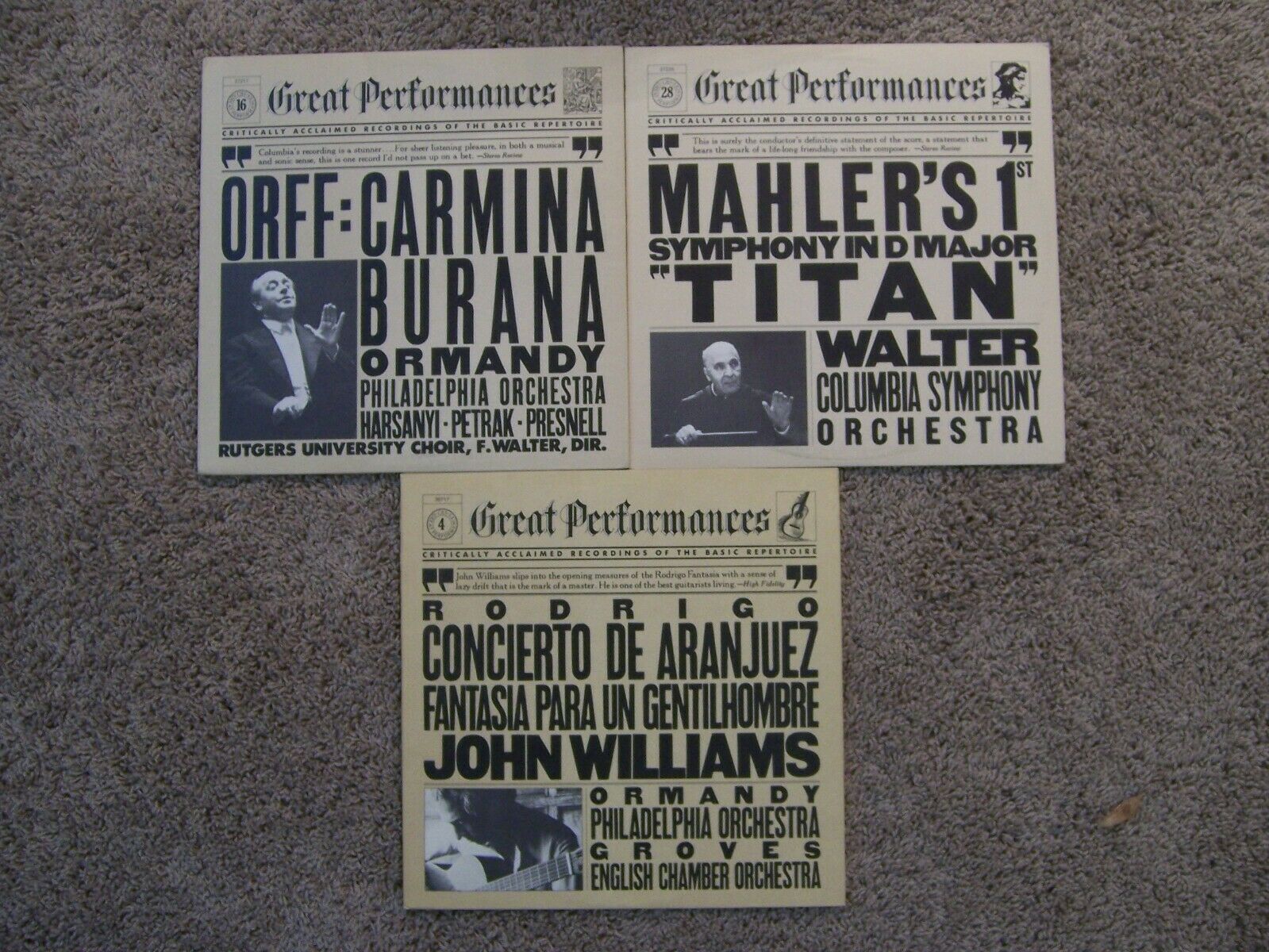 3 LP's CBS Great Performances ORMANDY WALTER GROVES Classical Music EX to NM A