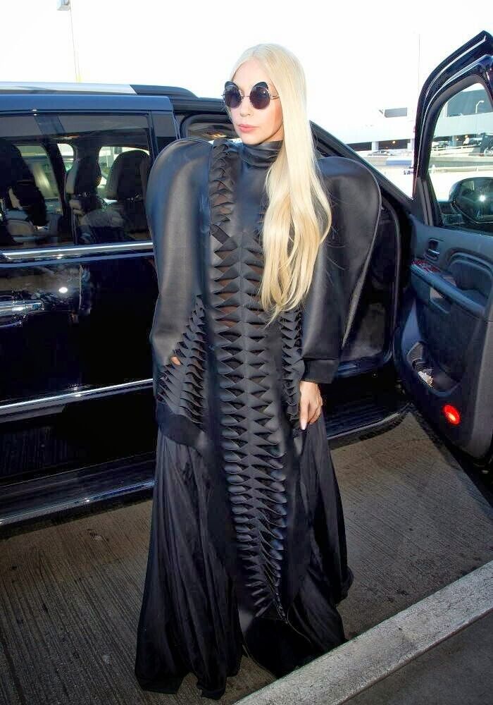 lady gaga leather dress popsike.com - Lady Gaga Worn Dress Peter Movrin Silk And Leather-Style Los  Angeles 25.11.2013