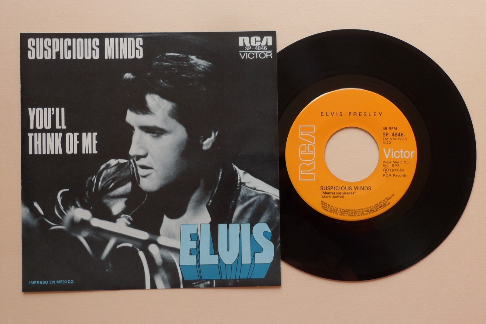 Elvis Presley Suspicious Minds 1977 Mexico 7" NM unique Mexican only Sleeve A