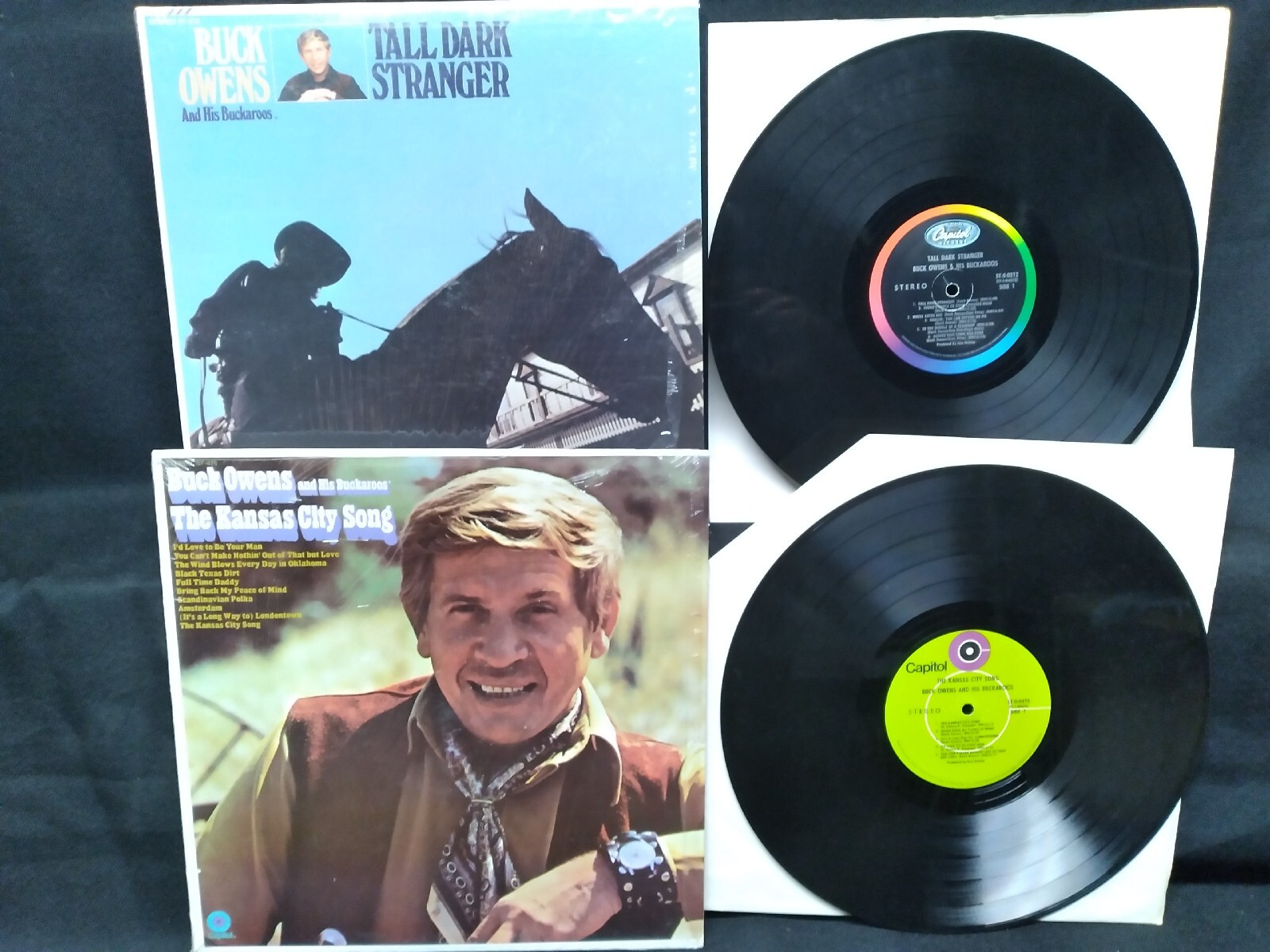 Buck Owens Tall Dark Stranger / Kansas City Song Vinyl LP records lot- 2 1969-70 A