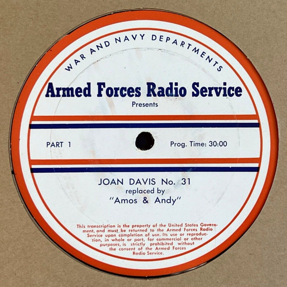 RARE 1946 AMOS N' ANDY 16" RADIO SHOW TRANSCRIPTION DISC HATTIE McDANIEL AND A