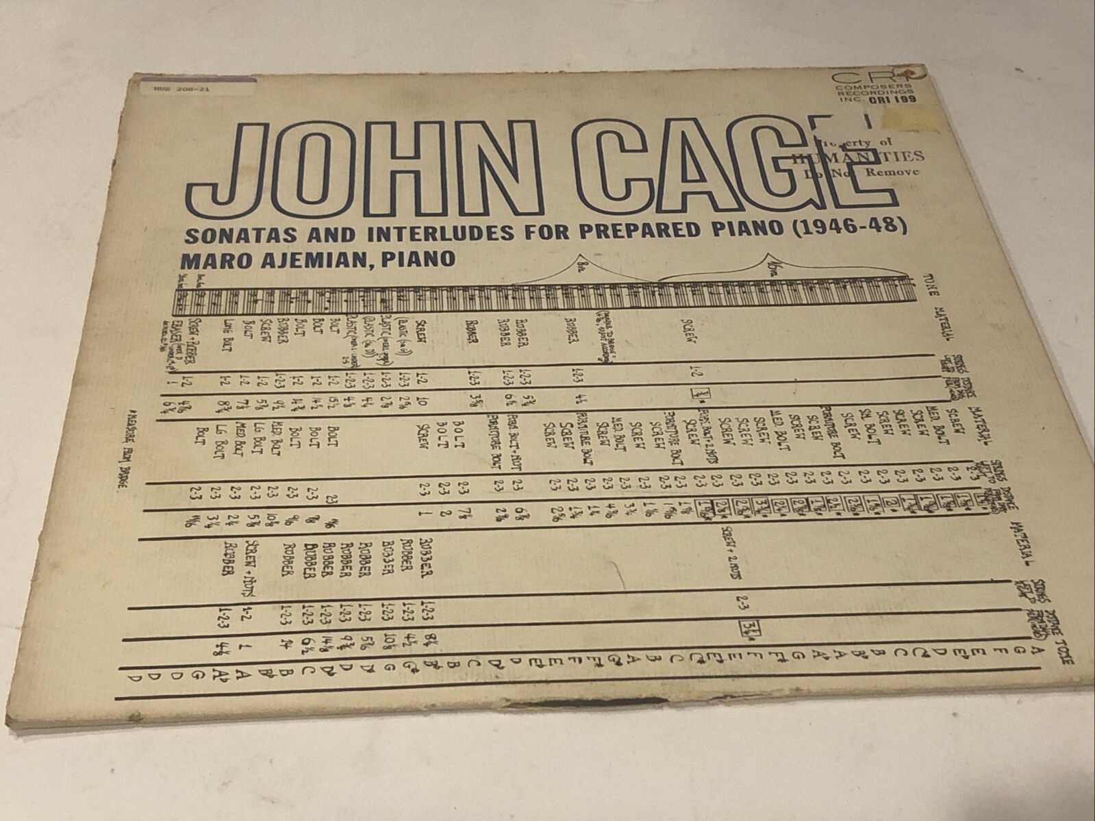 John Cage Sonatas And Interludes For Prepared Piano (1946-48) CRI 199 VG/VG+ A