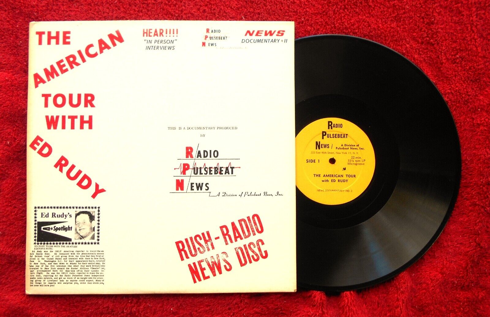THE BEATLES THE AMERICAN TOUR WITH ED RUDY 1964 RADIO PULSE BEAT NEWS LP
