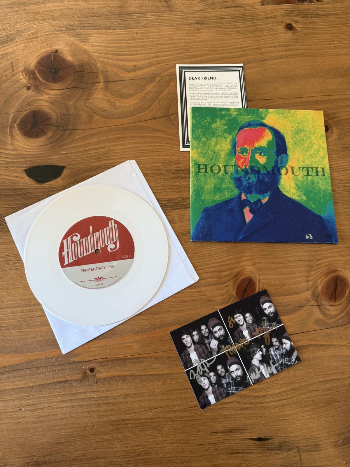 Houndmouth Autographed 7&rdquo; White Vinyl Record Rare Lp Penitentiary Limited 63/100 A