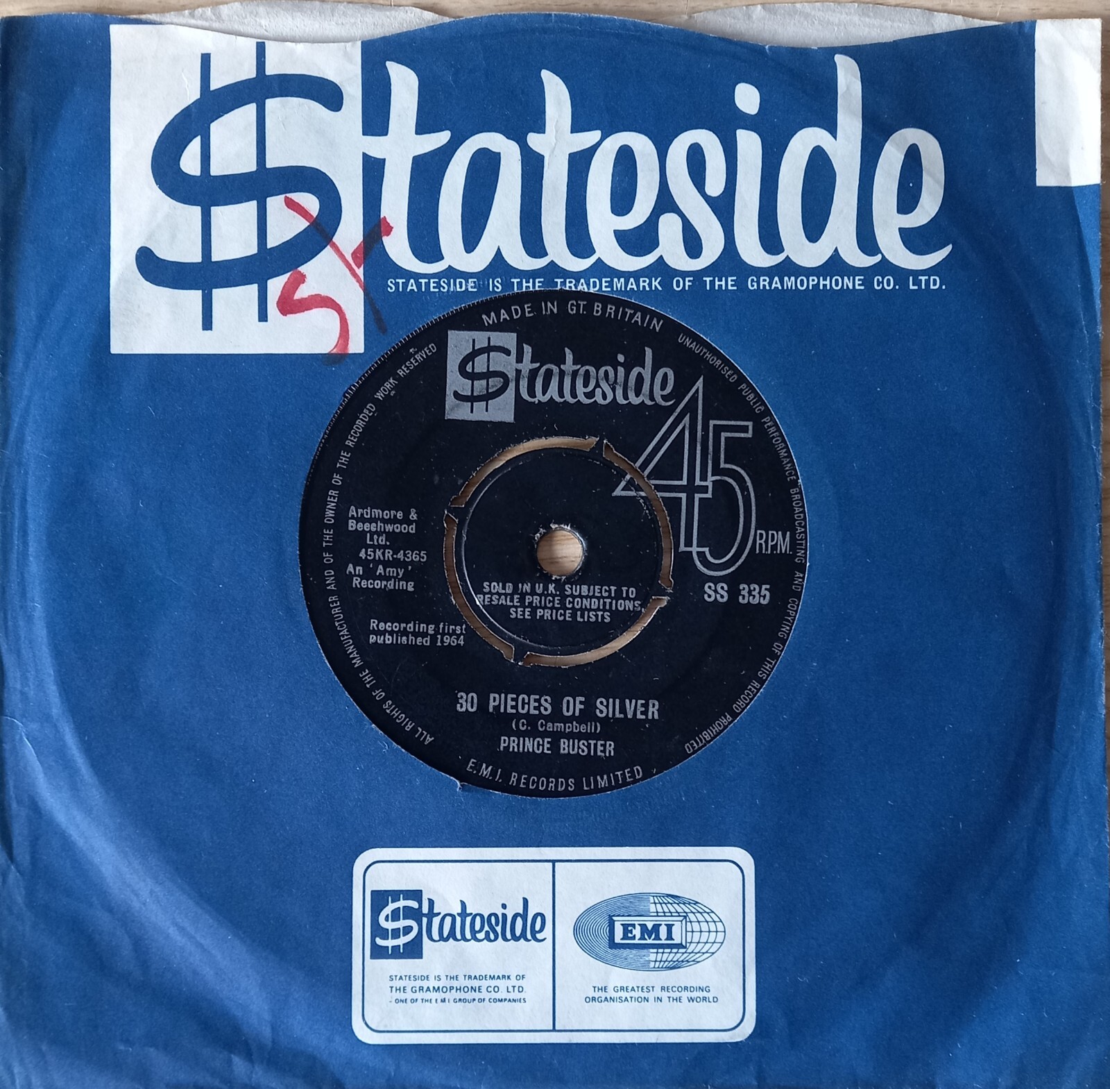 Prince Buster - 30 Pieces of Silver - 7" UK 1964 Stateside SS 335 Excellent Cond A