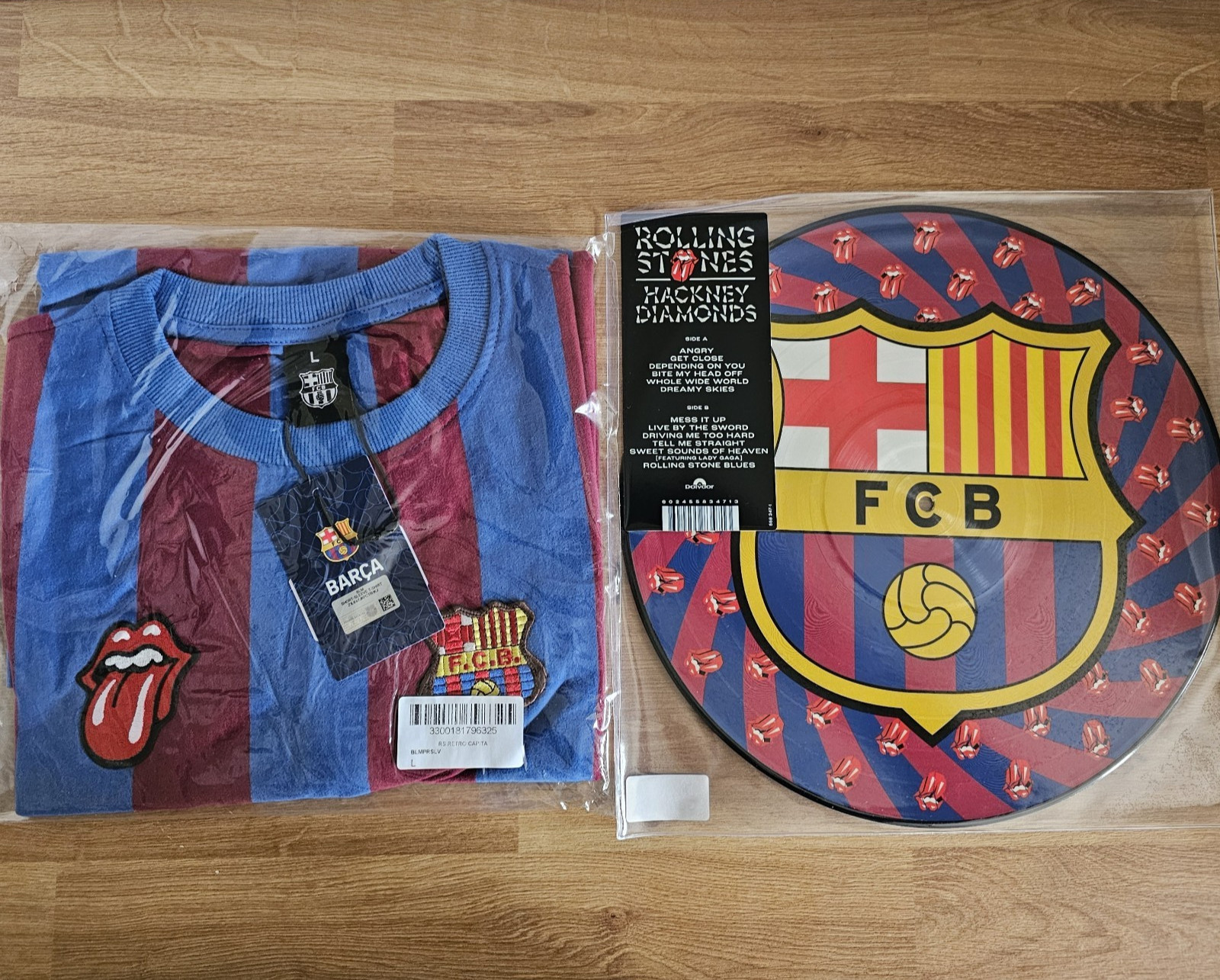 The Rolling Stones Barcelona FC Vintage Jersey & Hackney Diamonds Vinyl Disc A