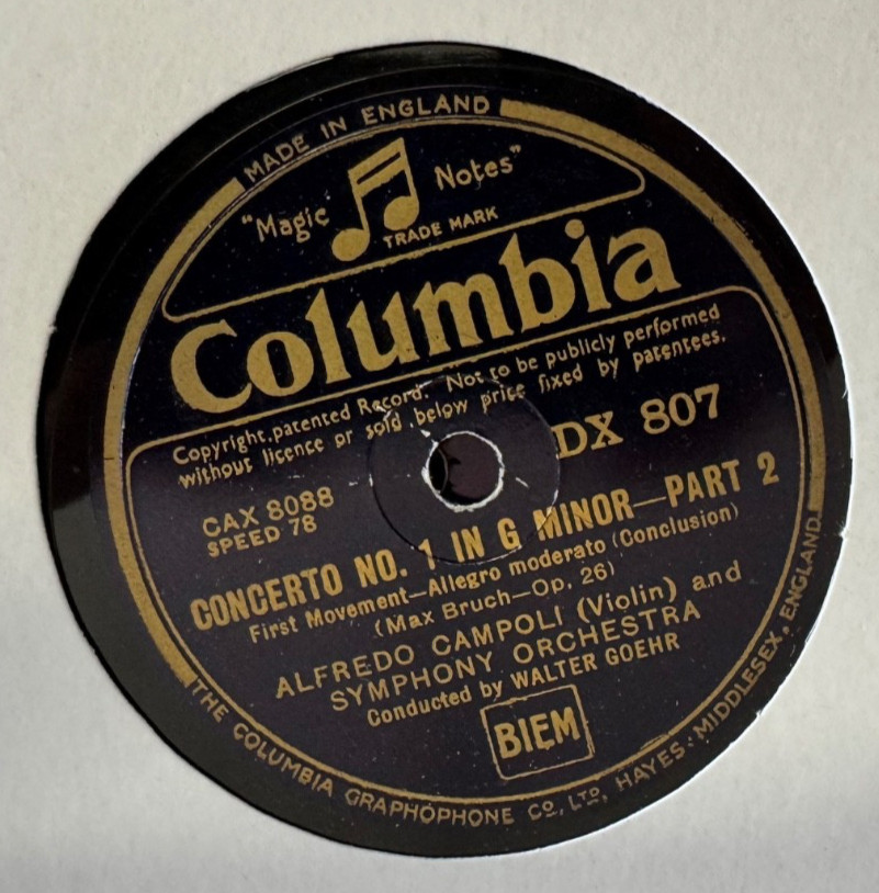 DX 807-9 Bruch Violin Concerti No. 1 Campoli 3 x 78 rpm A