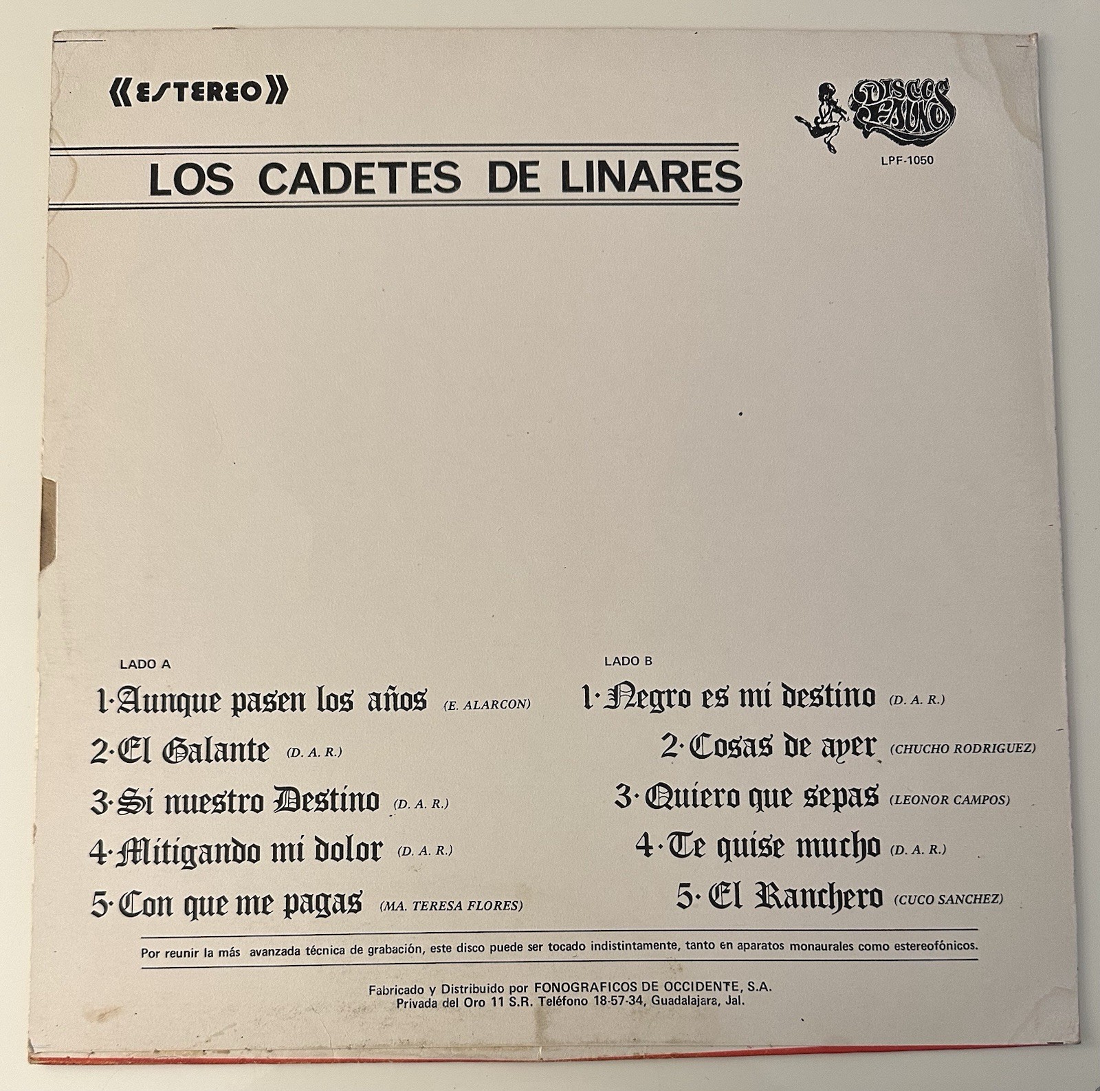 popsike.com - Los Cadetes De Linares - Aunque Pasen Los Años (1 x LP ...