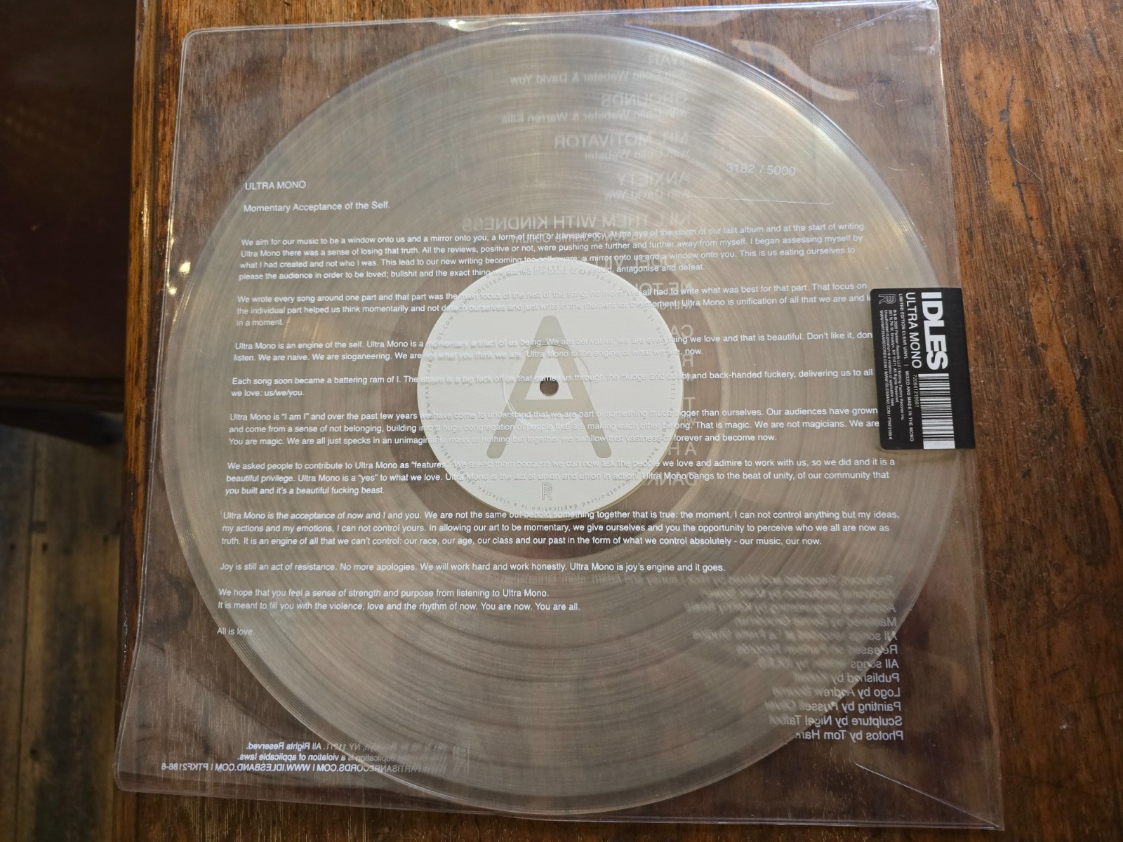 Idles Ultra Mono Clear Vinyl LP Num Ltd Edition & Clear PVC Sleeve Sealed/New A