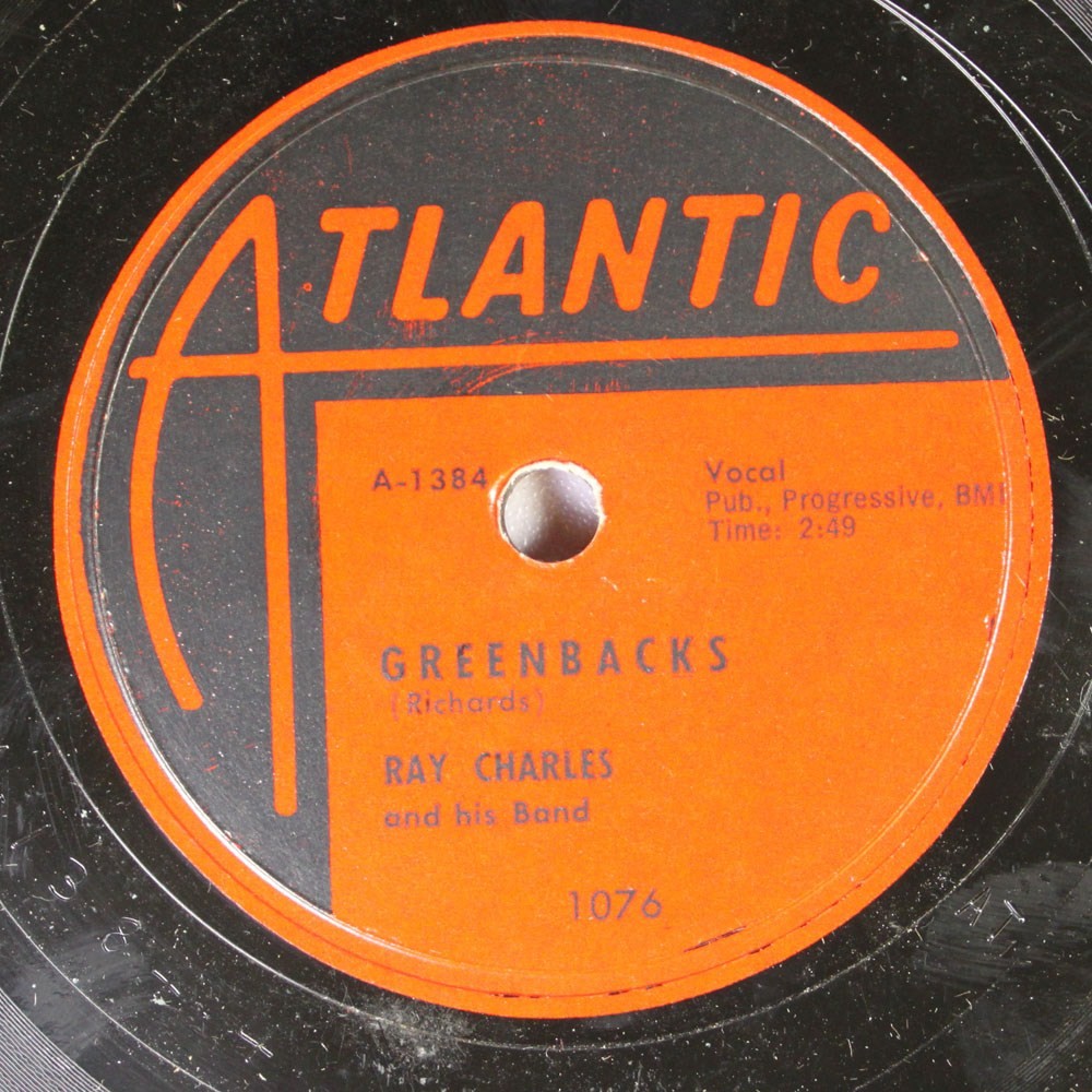 Hear R&B 78 Ray Charles - Greenbacks / Blackjack On Atlantic A