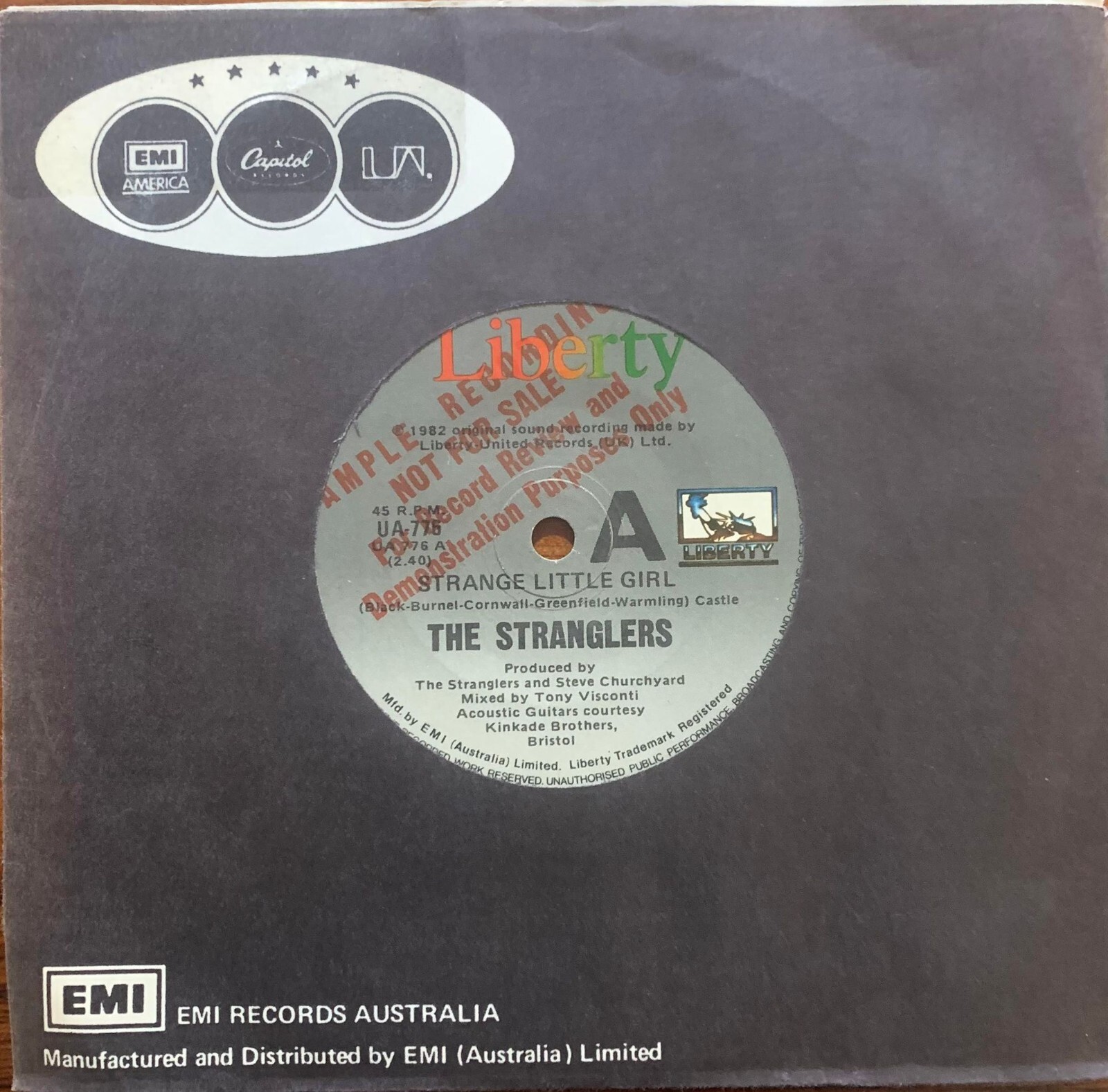 Stranglers - Strange Little Girl / Cruel Garden Rare 1982 Promo Oz 45 A