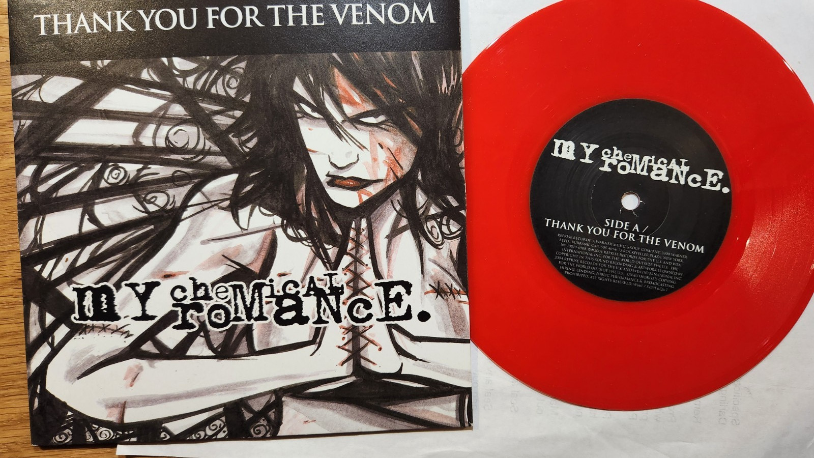 MY CHEMICAL ROMANCE, "THANK YOU FOR THE VENOM". 7'' RED VINYL SINGLE A