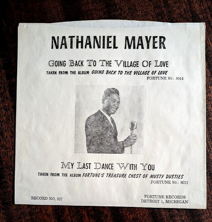 FORTUNE RECORDS Nathaniel Mayer Record Sleeve ONLY Detroit Soul Music A