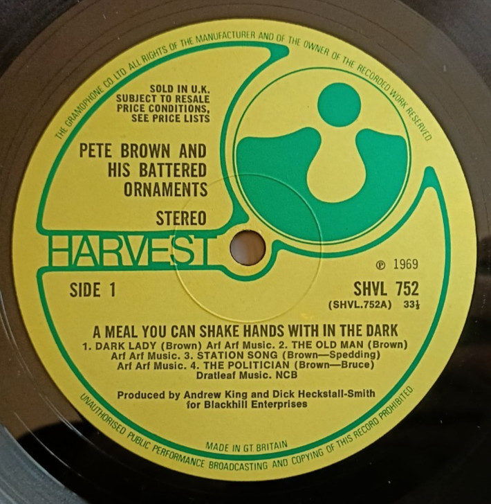 Pete Brown LP A Meal You Can Shake Hands UK Harvest 1st Press MINTY LP & AUDIO A