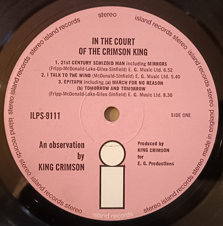 King Crimson LP In The Court Of The UK Pink Island 1st Press SUPERB AUDIO PROG A