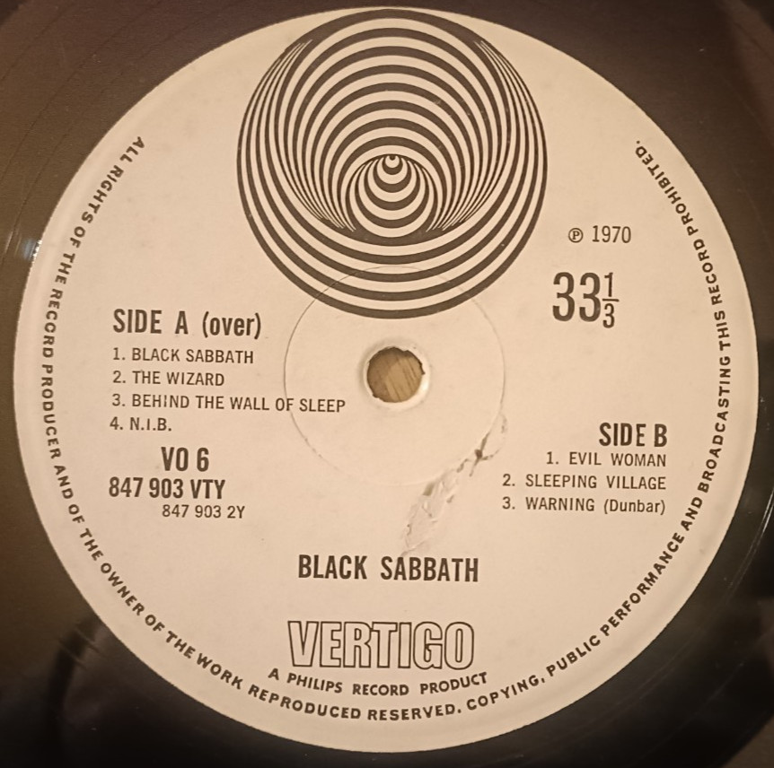 Black Sabbath LP Self Titled UK Vertigo Swirl 1st Press PHILIPS CREDIT PROG A