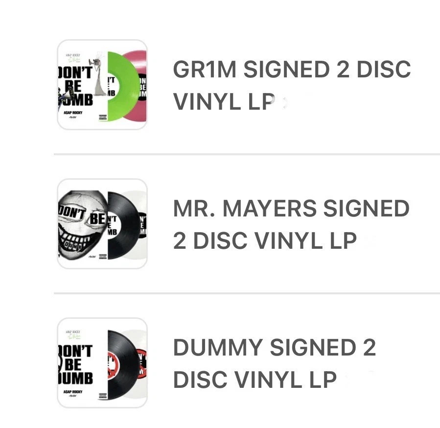 GR1M, MR MAYERS, AND DUMMY SIGNED 2 DISC VINYL LP SIGNED INSERT BY ASAP ROCKY A