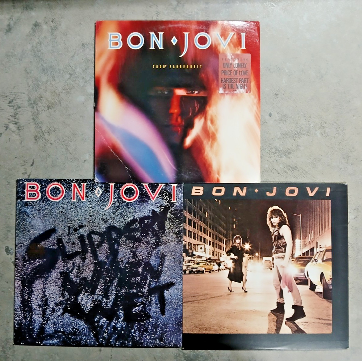 3 Bon Jovi Promo Vinyl LPs - Slippery When Wet, 7800 Fahrenheit, Self Titled A