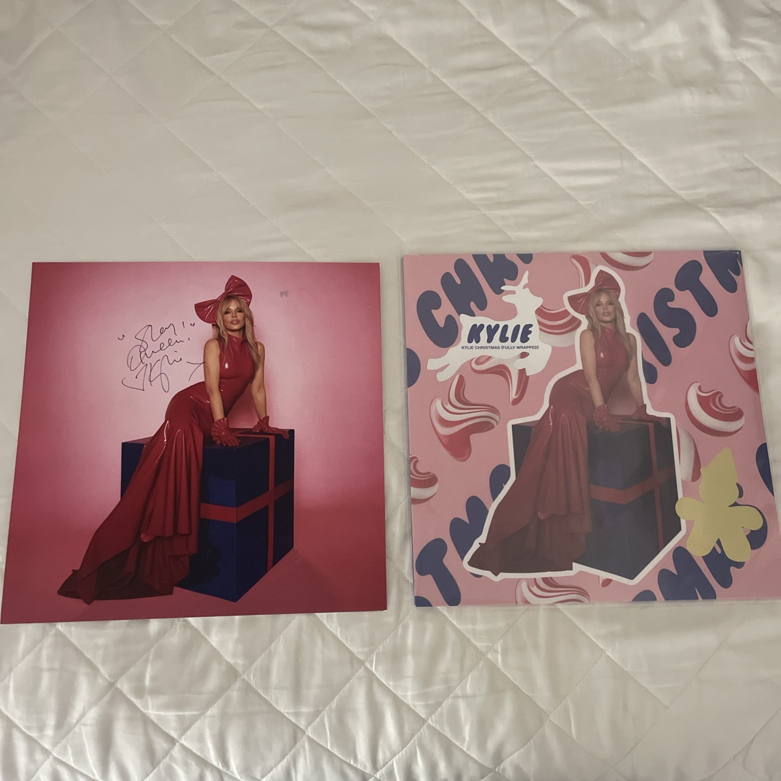 Kylie MinogueKylie Christmas Pink White Marbled Vinyl LP Personally Signed Print A