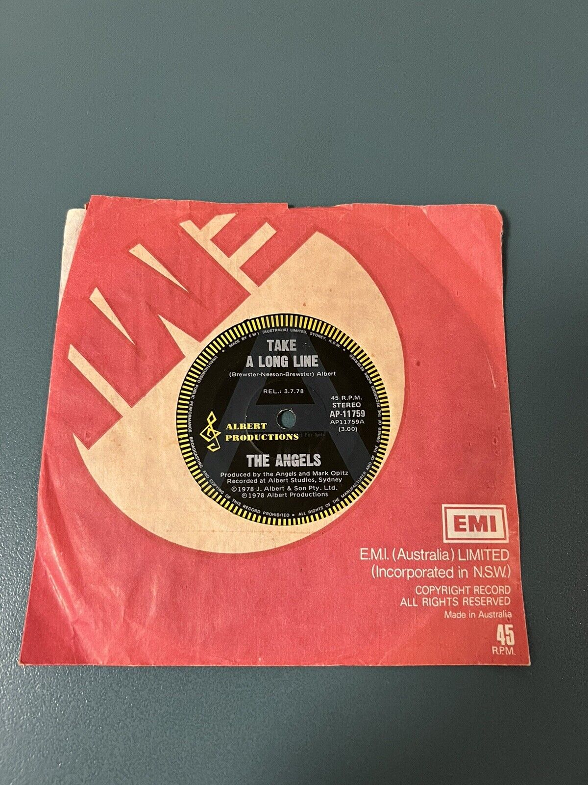 The Angels &ndash; Take A Long Line 7" Vinyl 1978 1st Aussie 'A' SIDE PROMO Press RARE A