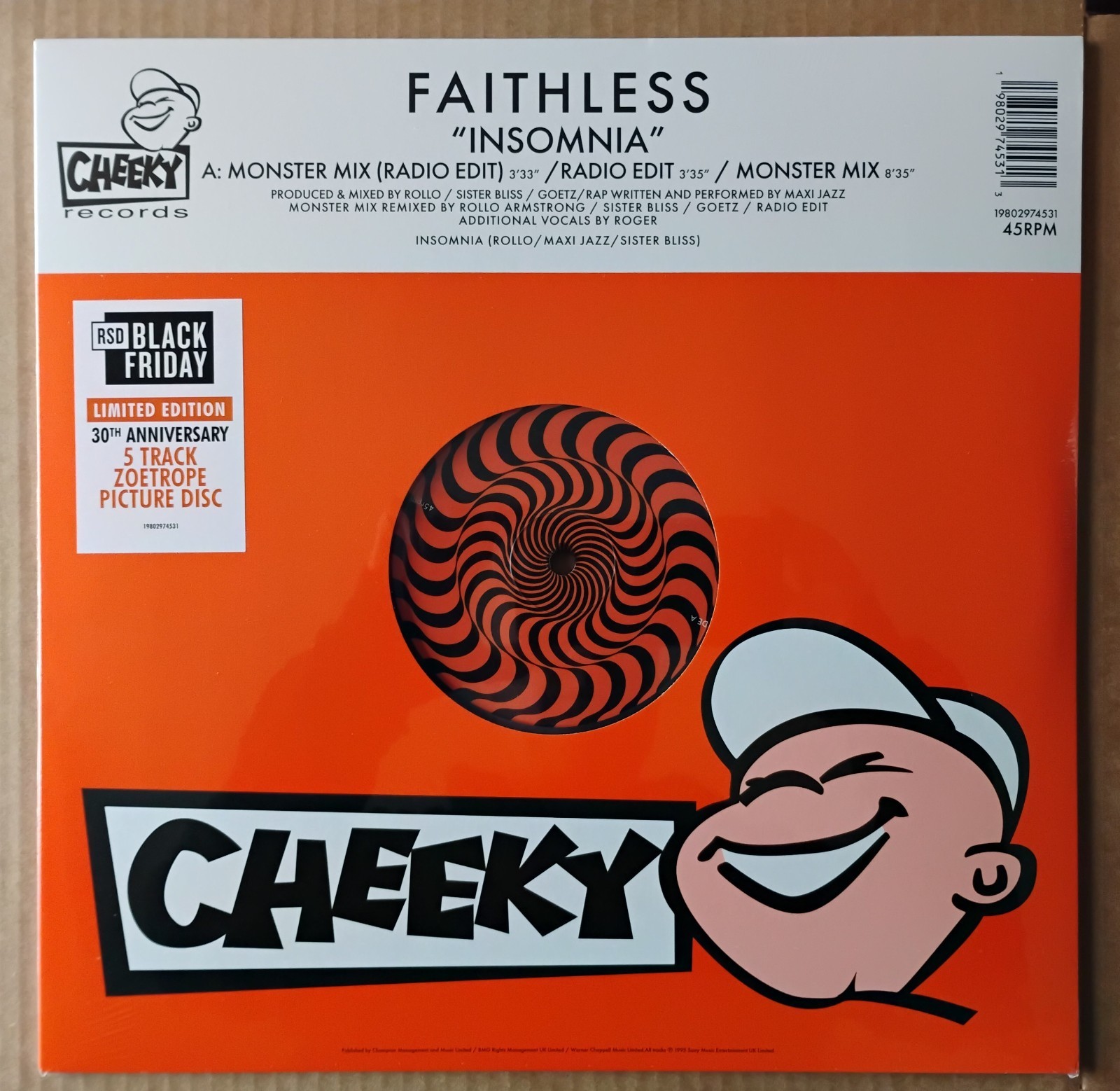 FAITHLESS Insomnia RSD BLACK FRIDAY 2025 ZOETROPE PICTURE DISC VINYL - NEW A