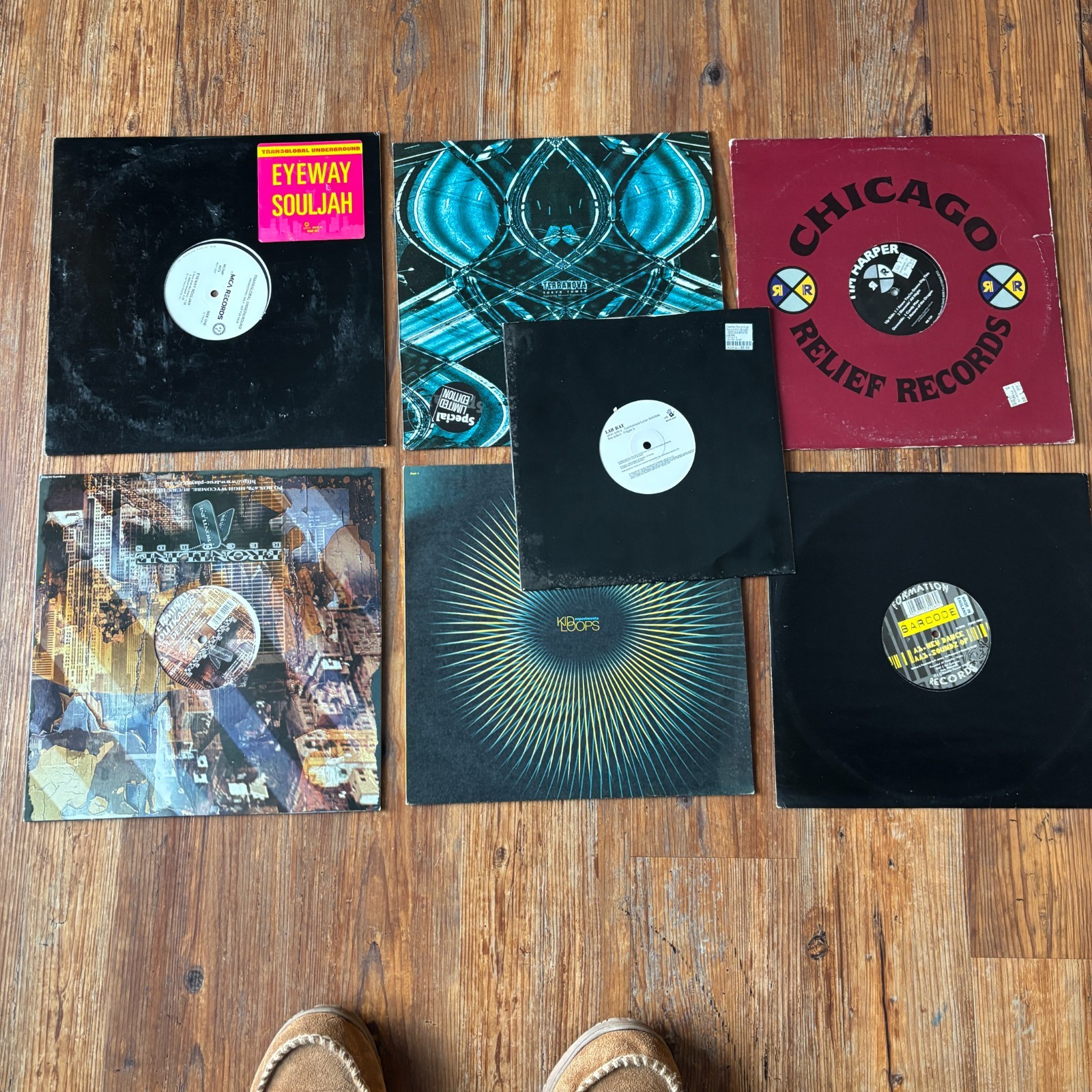 Seven 12-in singles: Techno. VG+ to NM. See list in description. A