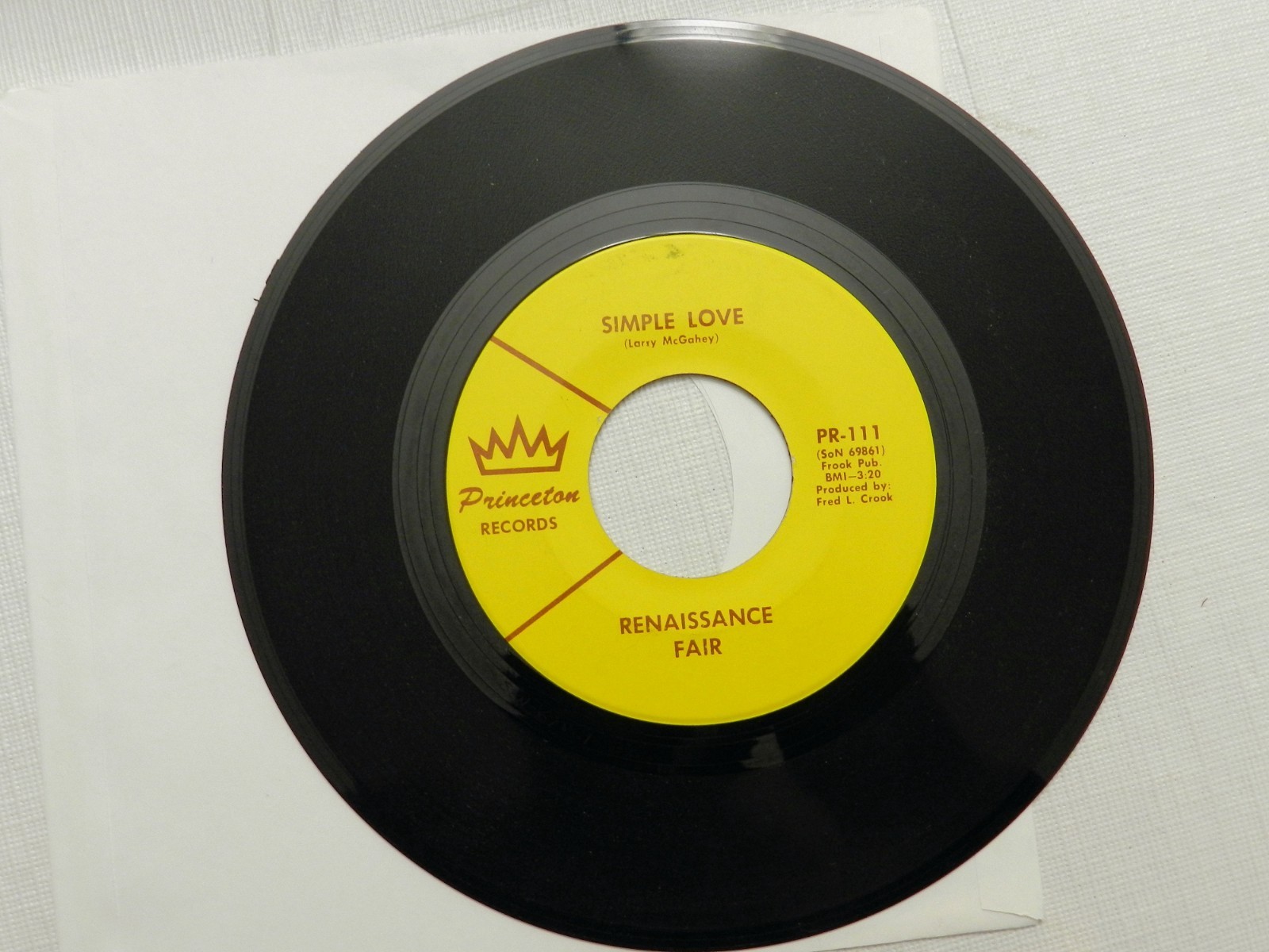 45 RPM, Renaissance Fair - Simple Love, Princeton PR-111, 1968 GARAGE PSYCH VG++ A