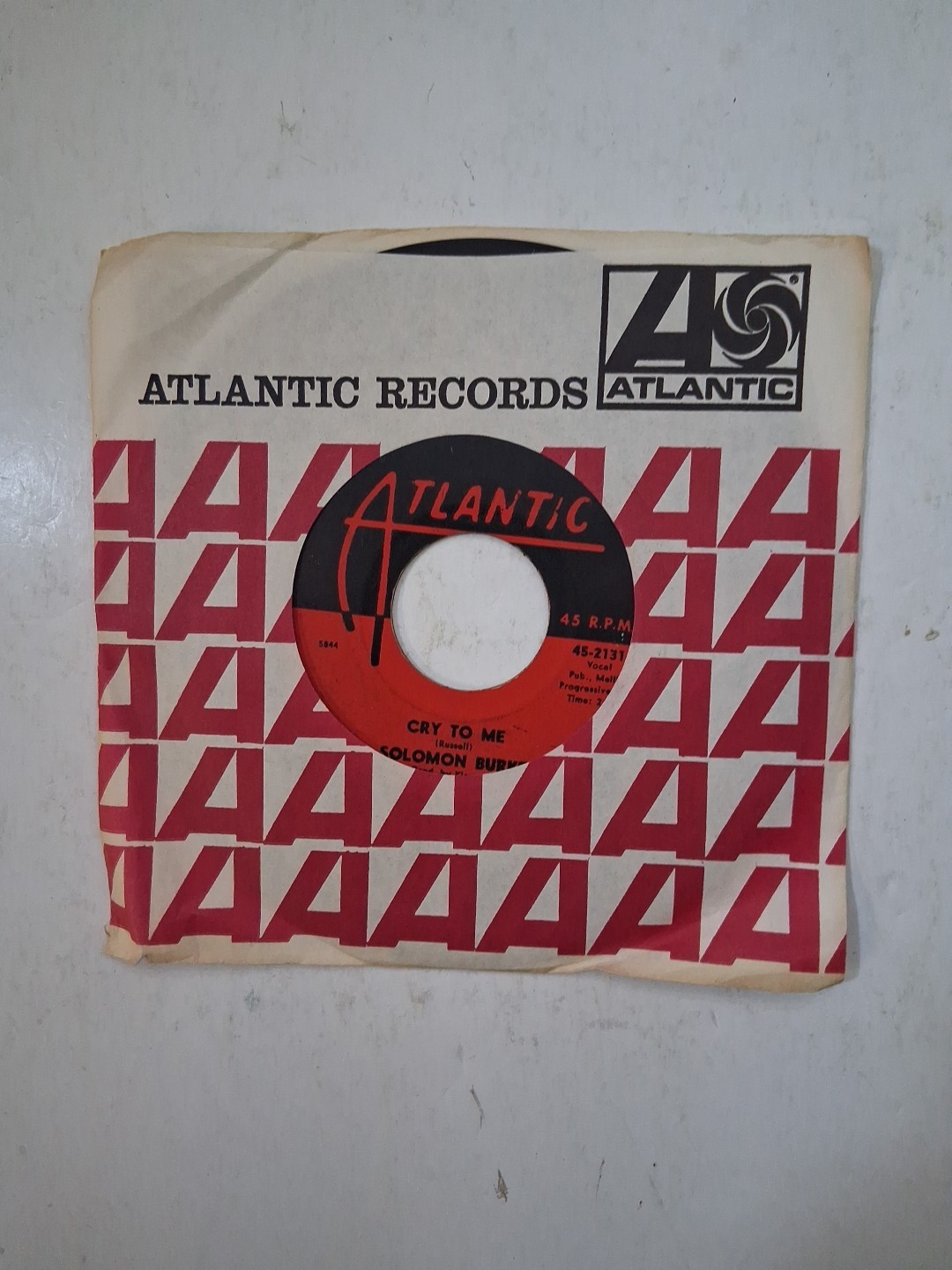 45 RPM Northern Soul Solomon Burke Cry to Me/I Almost Lost My Mind Atlantic VG A
