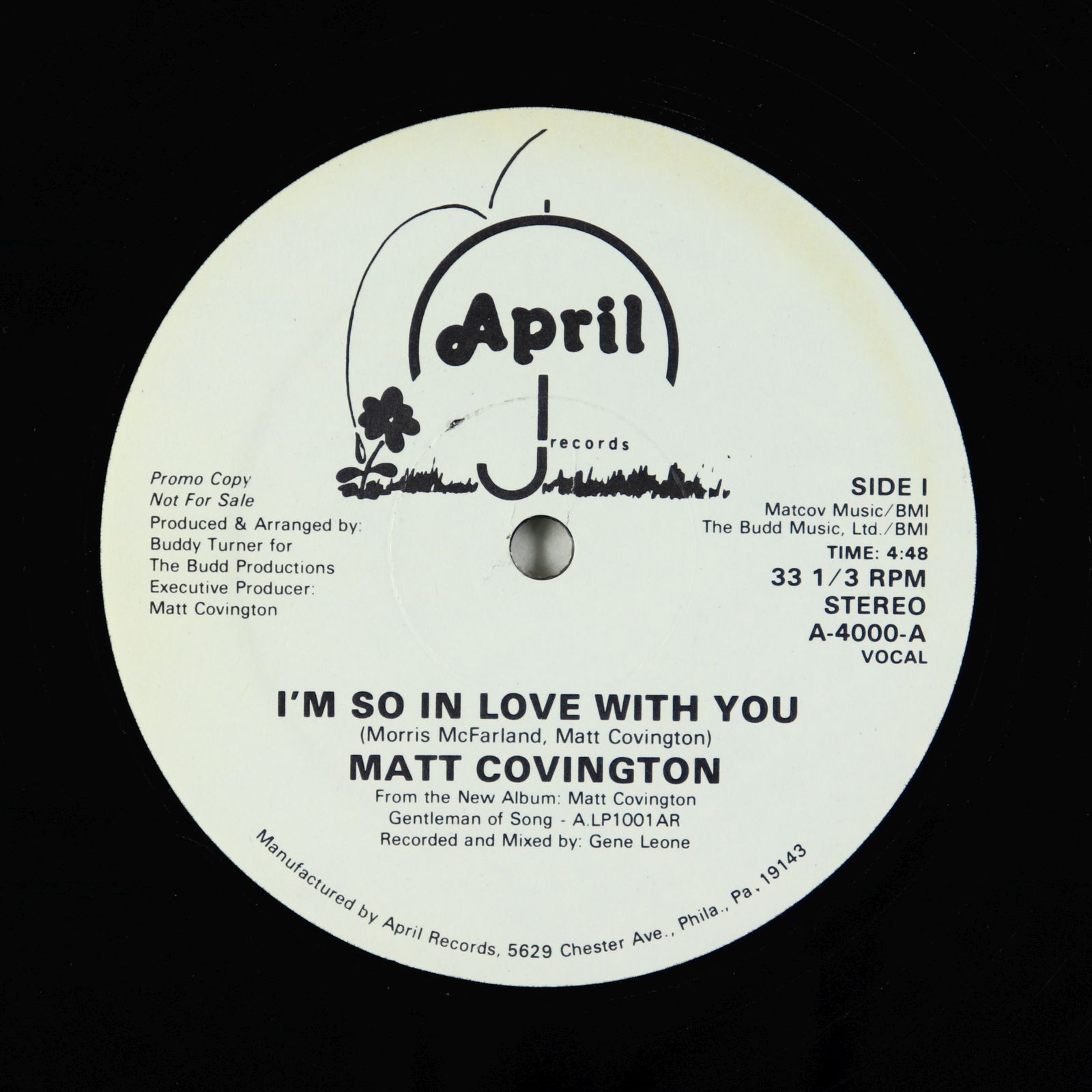 Matt Covington - I'm So In Love With You 12" - April Modern Soul VG+ PROMO HEAR